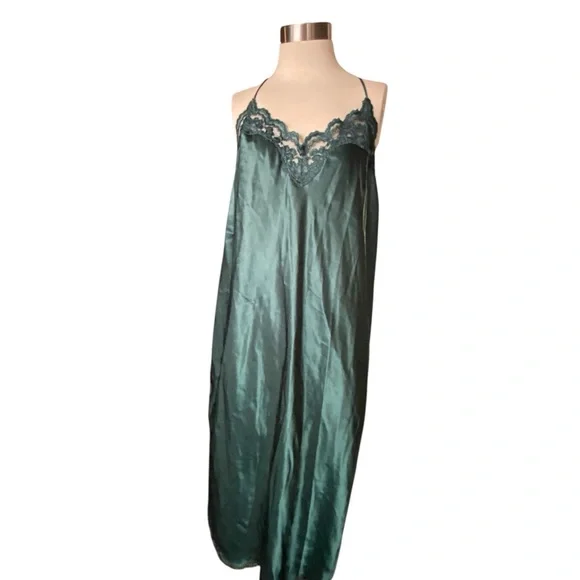 emerald green dress gold accessories 90's Emerald Green Slip Dress – Unearth Vintage main image 0